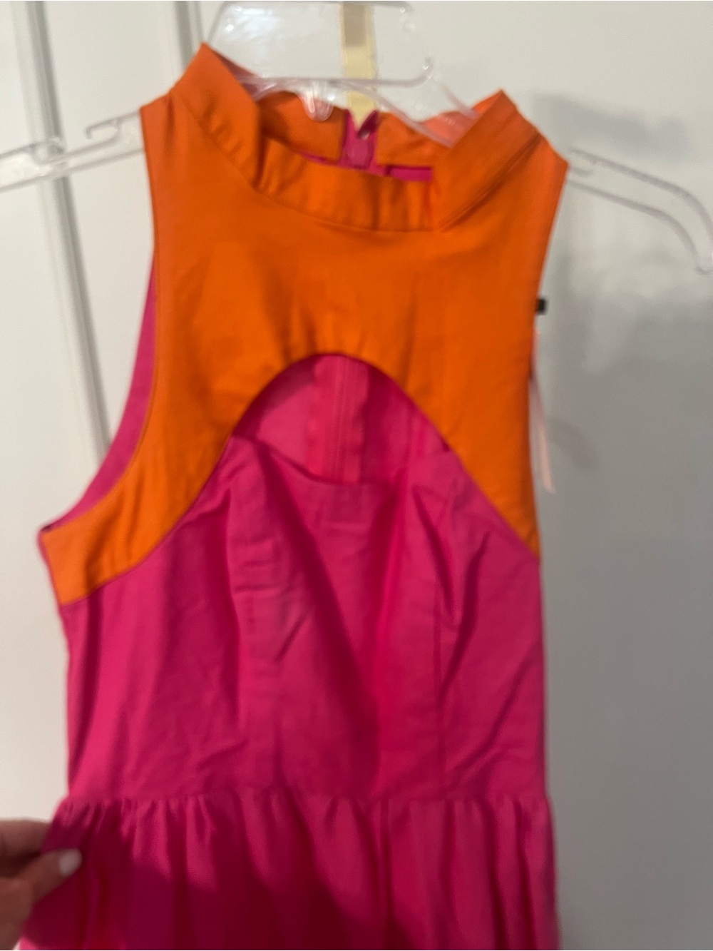 Sleeveless Pink Maxi Dress with Orange Yoke - Picture 2 of 6